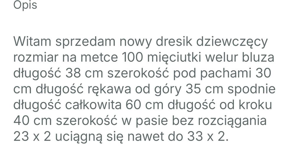 Dres dziewczęcy nowy