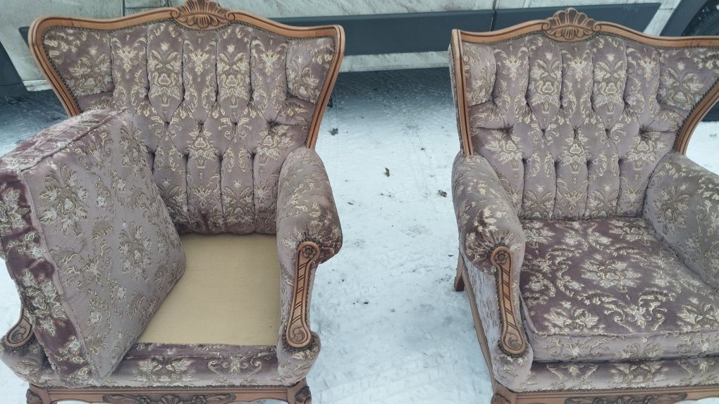 Piękne stylowe fotele ludwik w dębie-komplet