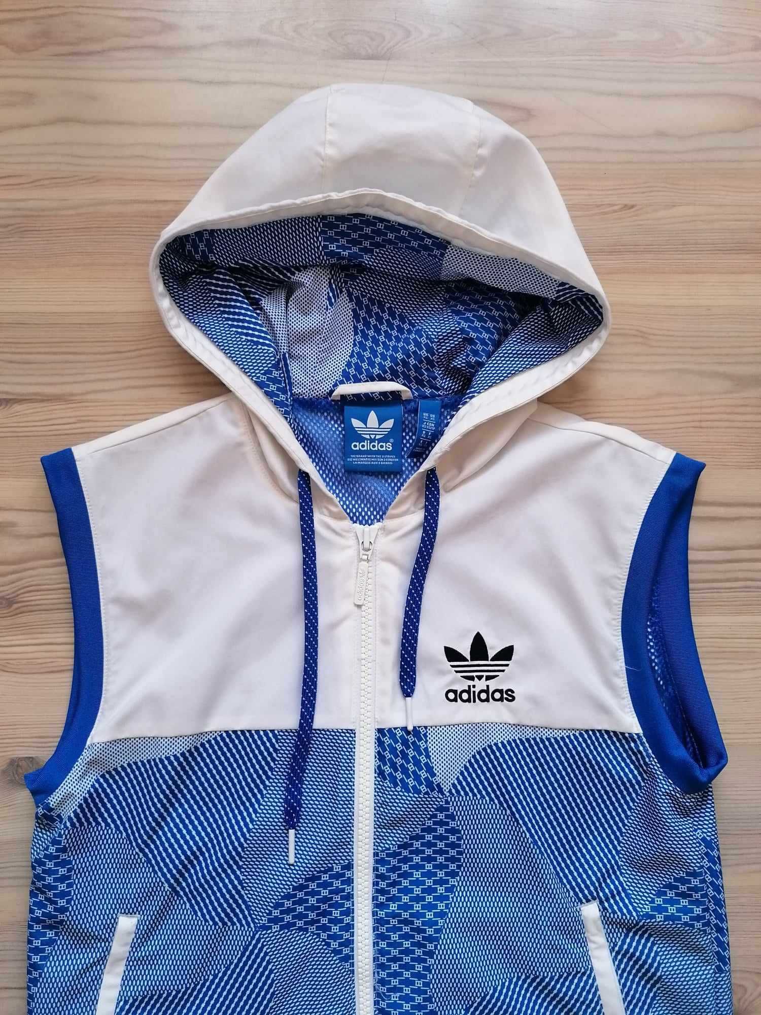 Niebieski bezrękawnik sportowy unisex z kapturem lato wiosna ADIDAS XS