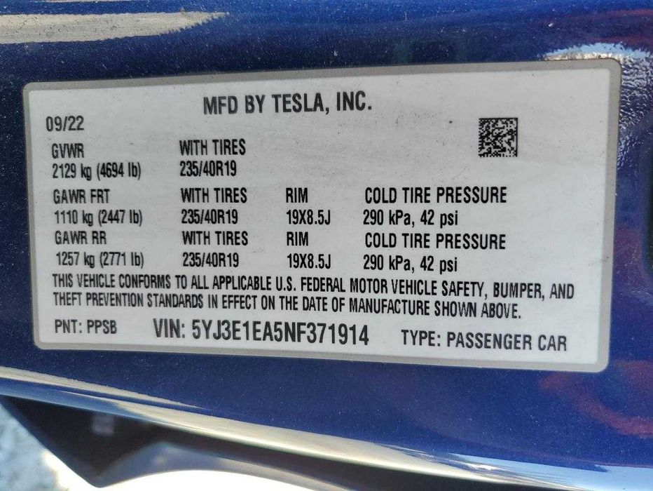 TESLA Model 3 RWD, 2022