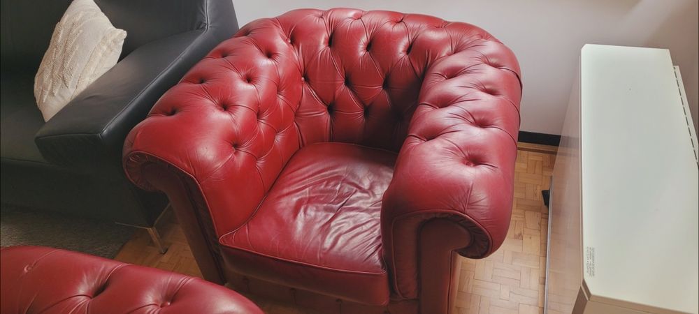 Chesterfield komplet fotele i sofa design loft retro
