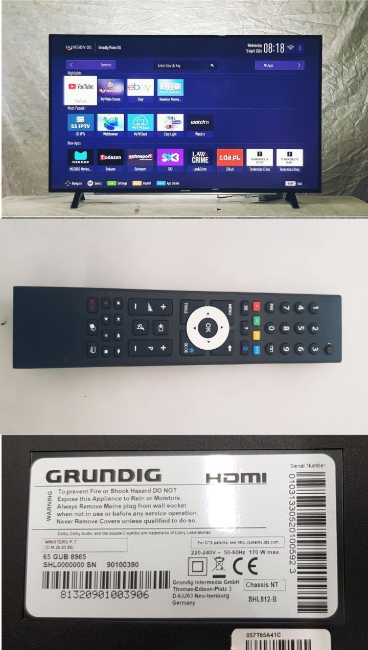 GRUNDIG 65"GUB8965; 4K Ultra HD. HDR10. Wi-Fi. T2.