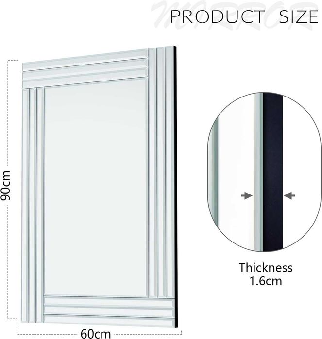 Lustro ścienne Prostokątne bez ramy 60 x 90 cm MAŁY DEFEKT