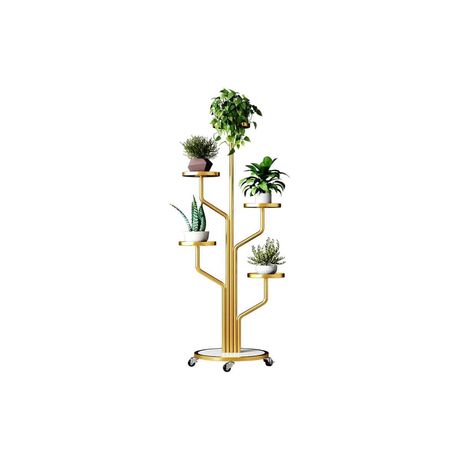 METALOWY PIĘTROWY KWIETNIK stojak na rośliny 5 półek złoty na kółkach