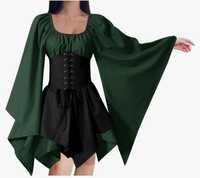 Sukienka z gorsetem zielona z szerokimi rękawami Gothic