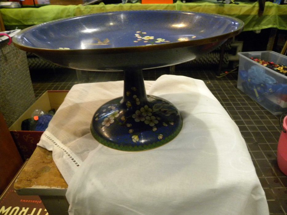 Cloisonné Mosiądz Emalia Komórkowa Patera Na Nodze