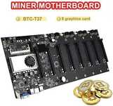 BTC-37 Mining Motherboard CPU 8 Video Card Slots DDR3 Memory p/ peças