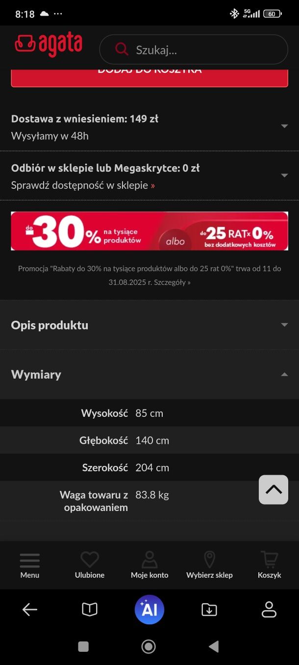 Narożnik z funkcją spania