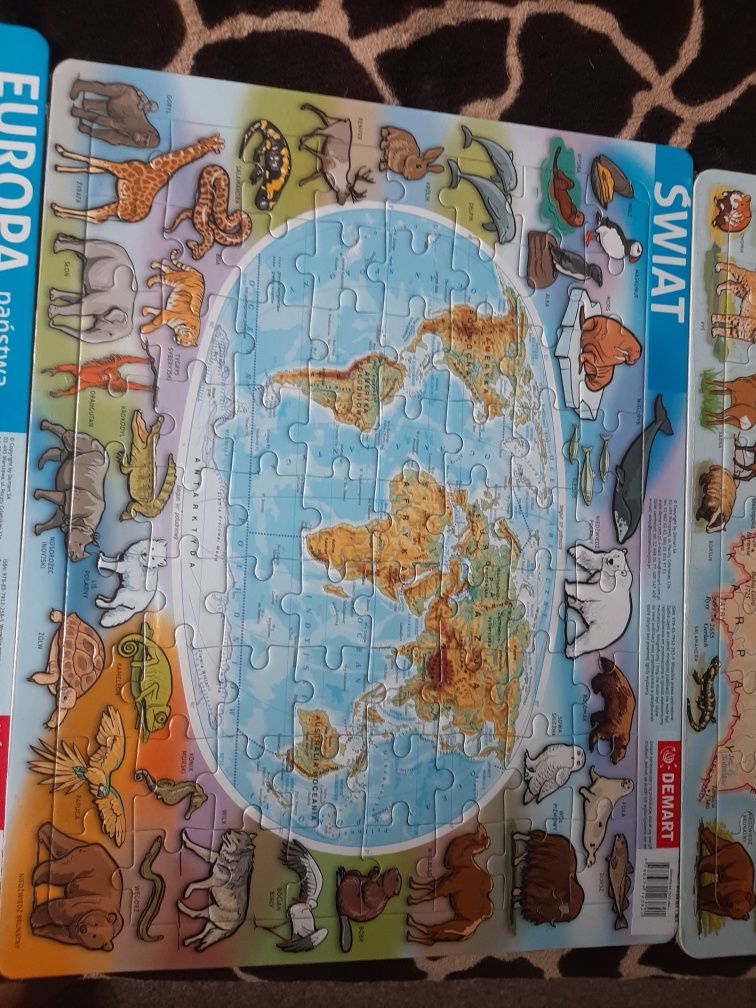 Puzzle mapa świata Europy Polski zestaw 3szt