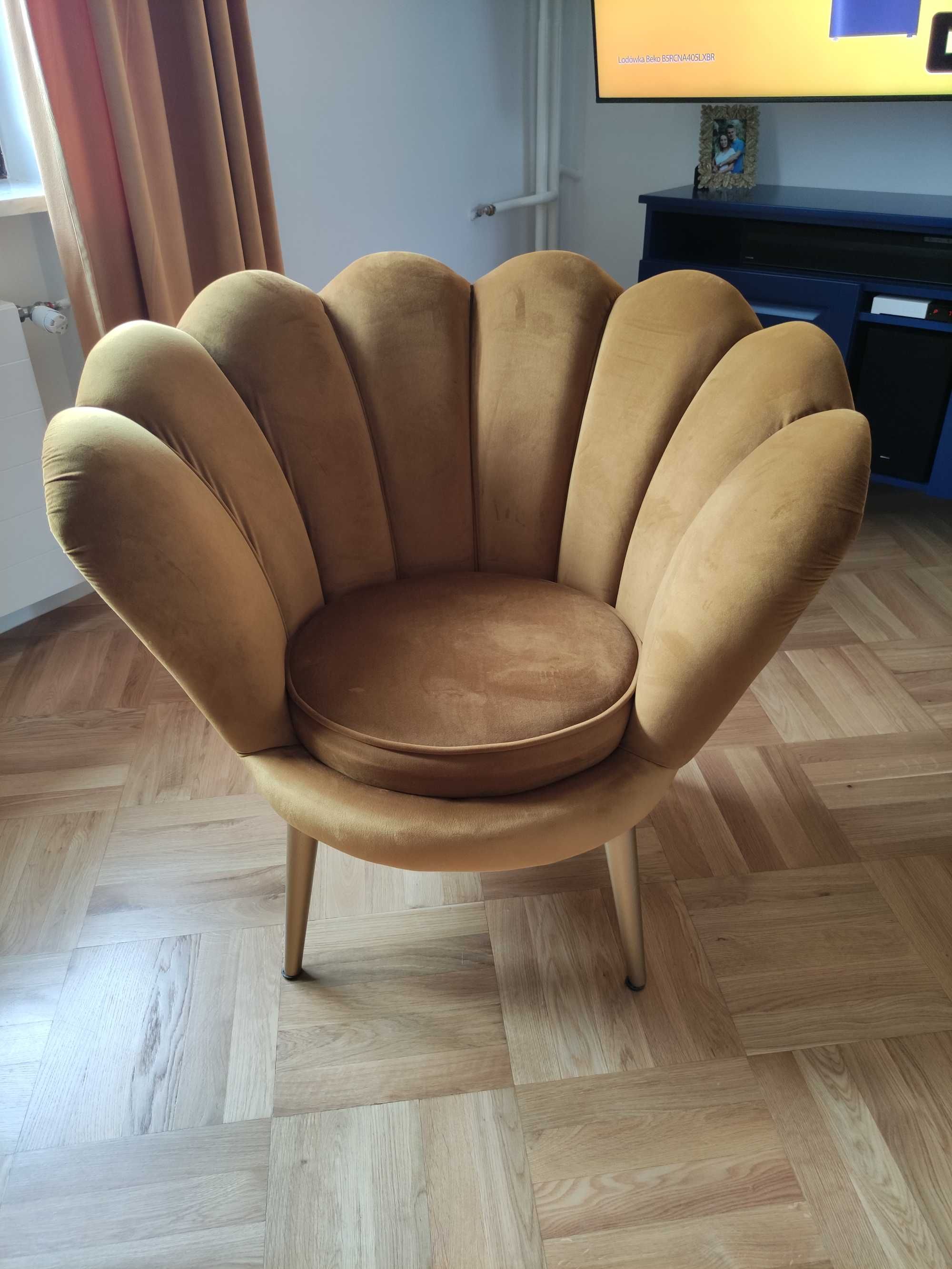 Fotel muszelka-kolor musztardowy
