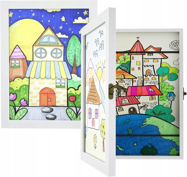 ramka na grafiki dla dzieci, drewniane ramki artystyczne a4 2 sztbiała