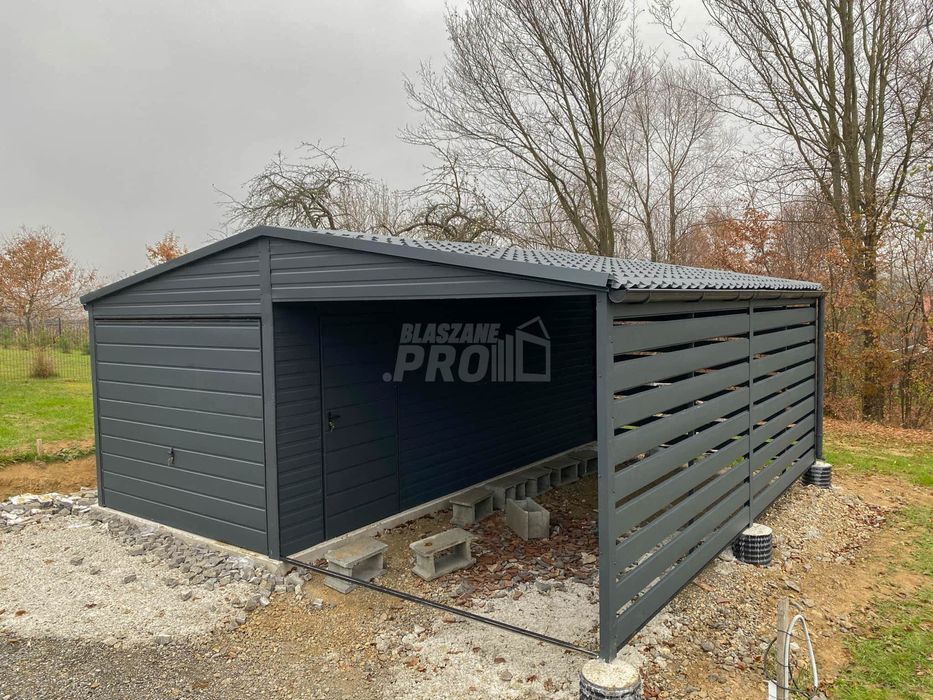 Garaż blaszany 3x6m wiata 3m Antracyt  dwuspadowy blachodachówka GP582