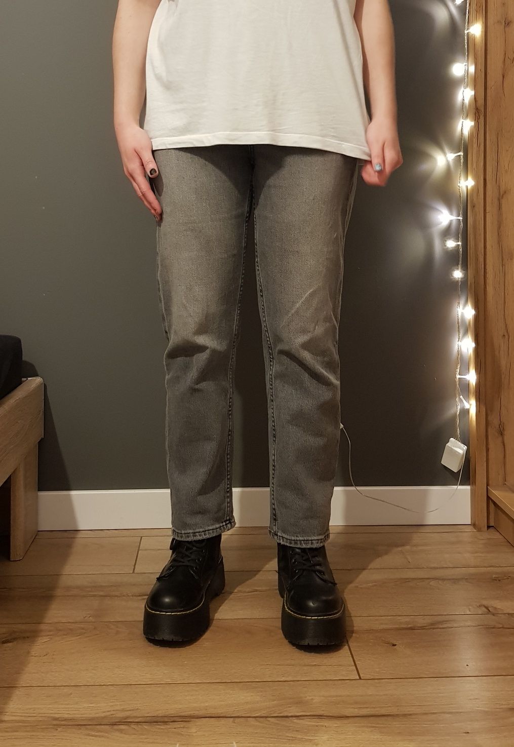 damskie szare straight jeansy tally weijl wysoki stan 38 40 M L