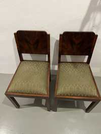 Dwa 2 solidne krzesła krzesło Art Deco, orzech + zieleń