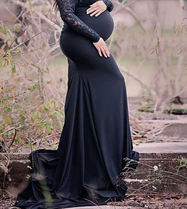 Suknia do sesji ciążowej czarna z koronką S M L