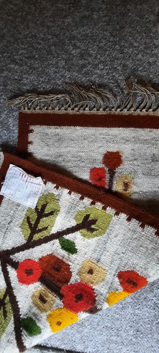Kilim MALWA sumak makatka wełna Cepelia PRL rękodzieło ludowe Koronka