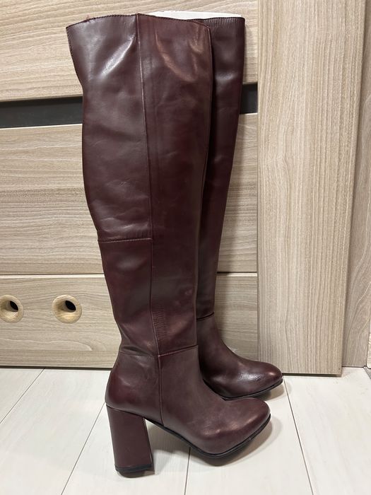 Kozaki bordowe skorzane skora NOWE