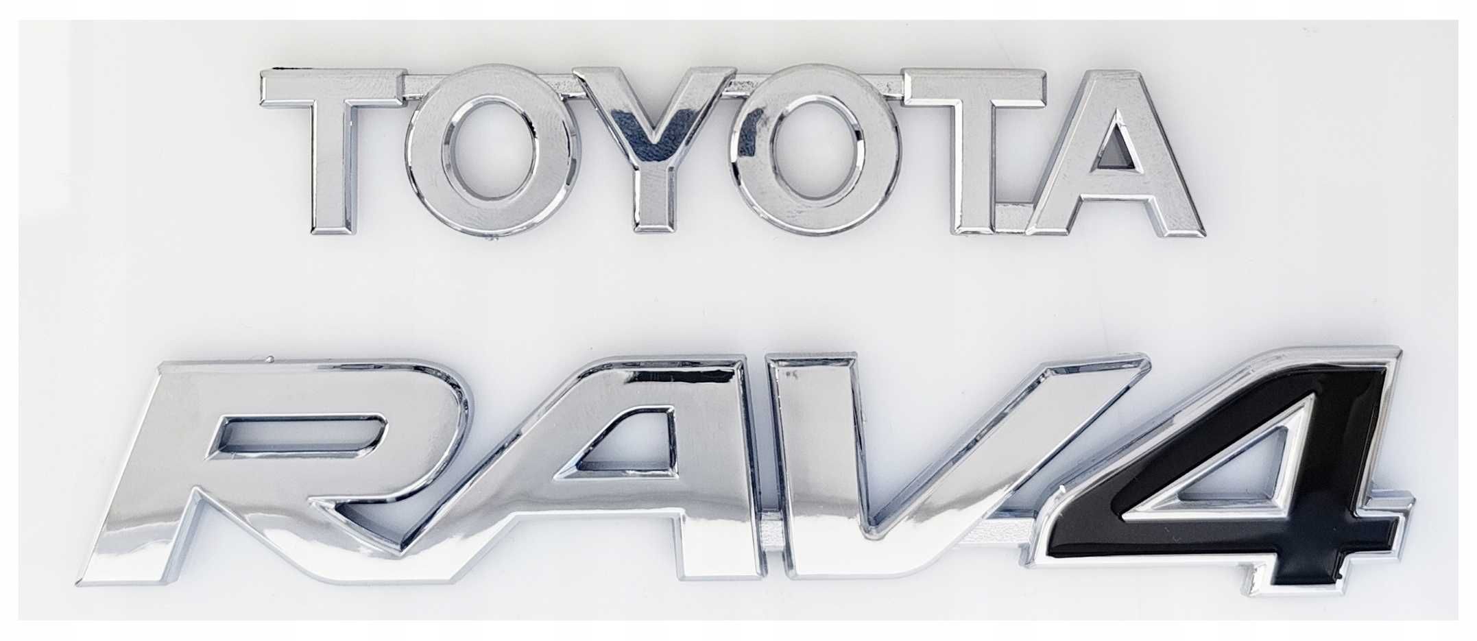 Emblemat zestaw toyota115x20mm + Rav4 159x25mm srebrny chrom