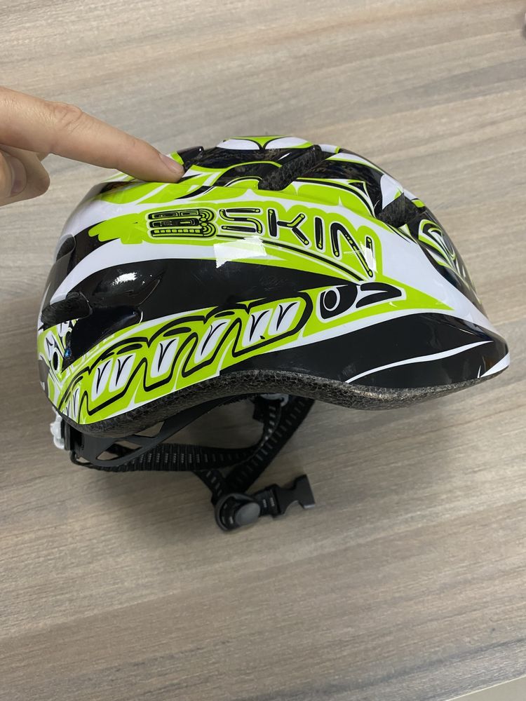 Kask rowerowy dla dziecka S 48-52cm biało/zielony/czarny