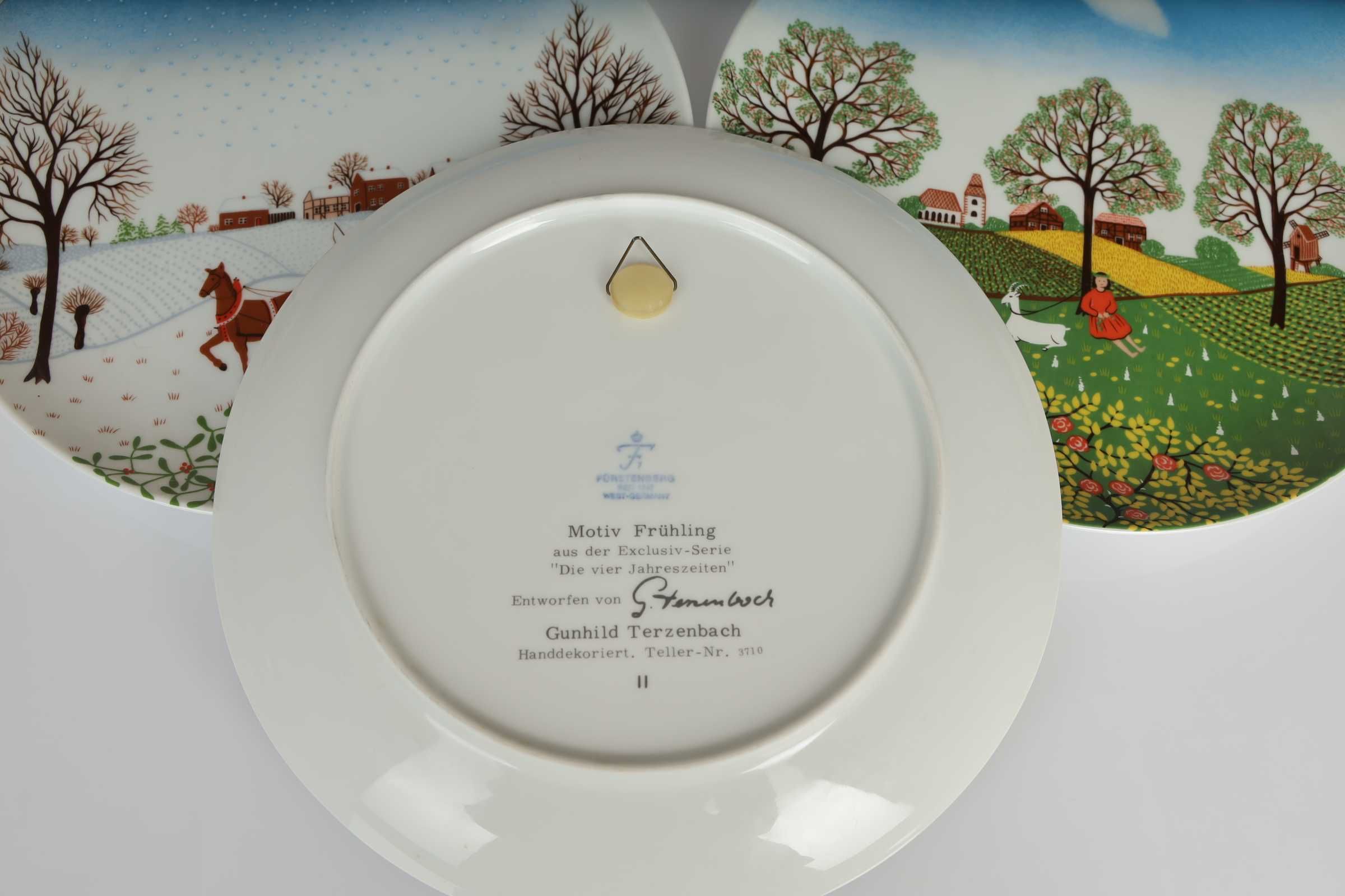 Zestaw trzech talerzy ozdobnych Furstenberg Porcelana 25cm pory roku