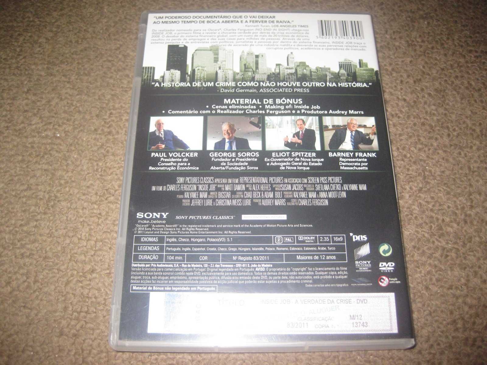 DVD "Inside Job- A Verdade da Crise" de Charles Ferguson