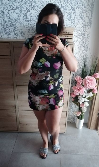 Sukienka tunika w kwiaty zwiewna rozmiar S M L 36 38 40