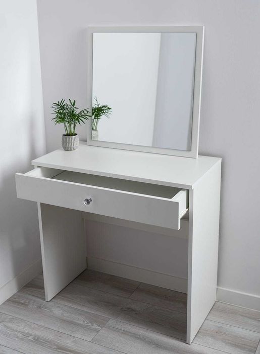 Toaletka z lustrem glamour białe biurko z szufladą 80 cm do makijażu