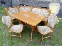 Rogówka kuchenna narożnik kuchenny ława drewniana + stół + krzesła