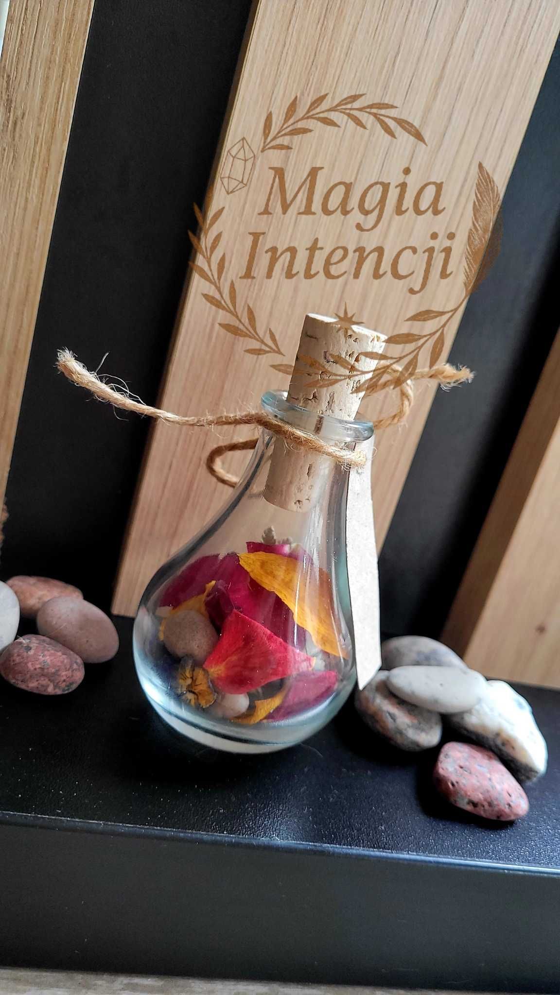 Buteleczka z intencją amulet kamienie  suszone kwiaty rękodzieło
