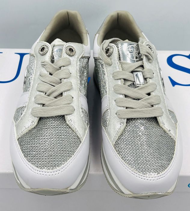‼️Nowe oryginalne sneakersy trampki GUESS białe srebrne 37 AZ 058