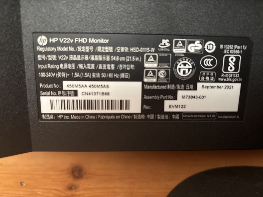 Monitor Hp V22V.