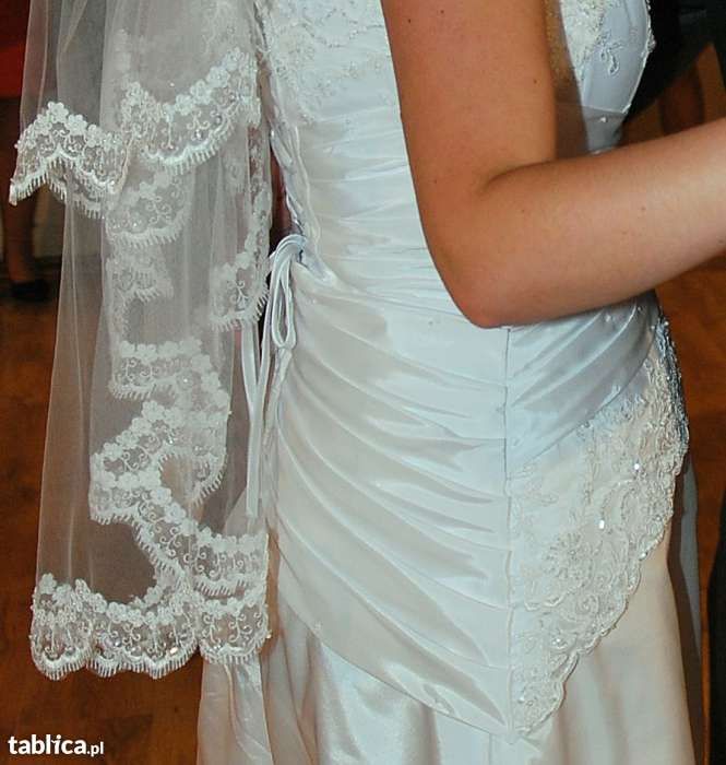 Biała długa suknia ślubna koronka gorset 40/42 z welonem i bolerkiem