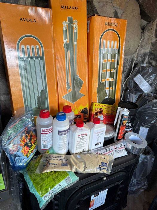 Набори для камінів, грунтовка, пропитка, клей для суперізолу,анемостат