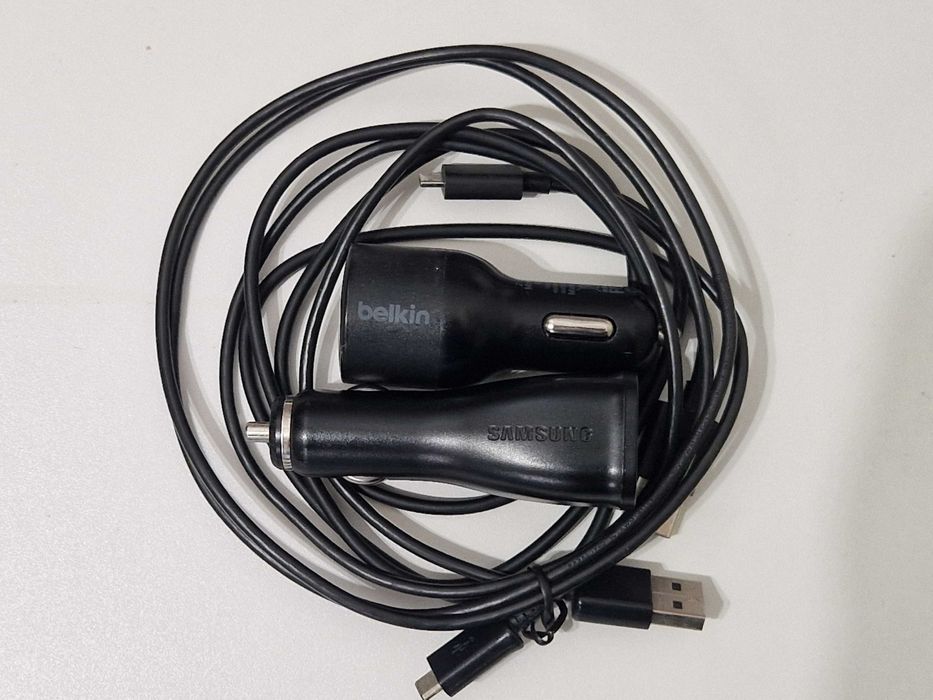 2x ładowarka samochodowa Samsung Belkin 2A + 2x kable micro USB