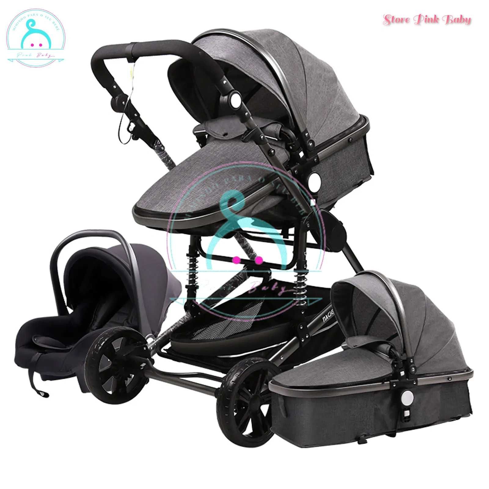 Carrinho de bebé 3 em 1 PinkBaby - Fabulous - Cinza