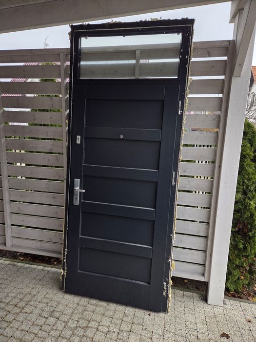 Drzwi drewniane zewnętrzne z naświetlem 1070x2540