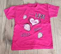 Koszulka t-shirt dziewczęcy różowy truskawka 122-128