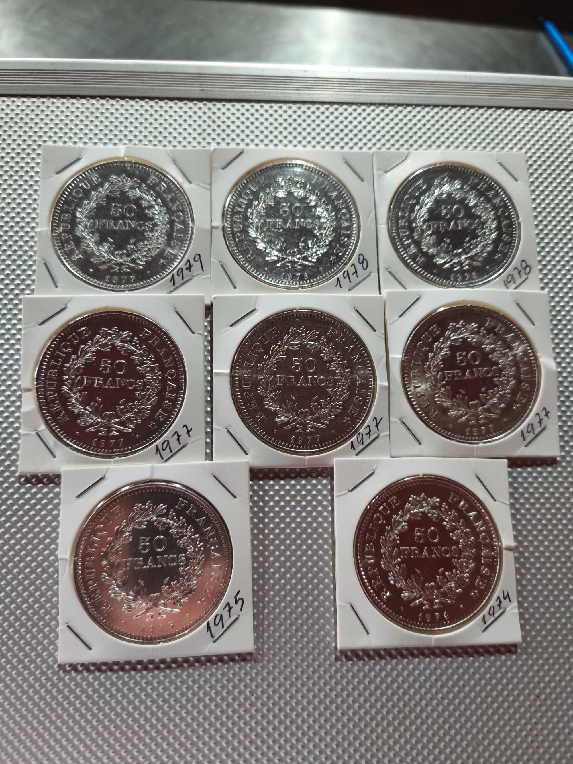 lote 8 moedas prata 50 francos frança