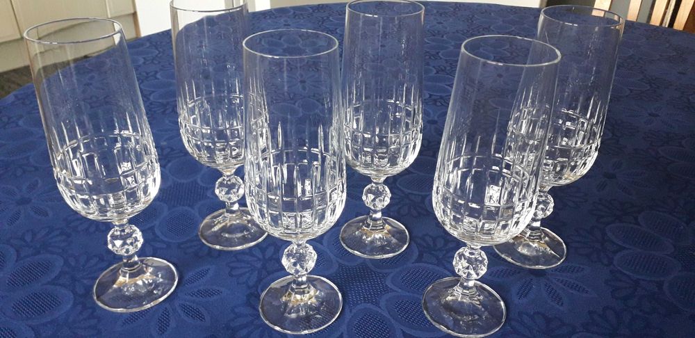 Piękne i wytworne lampki do białego wina - 7 sztuk, kryształ Bohemia