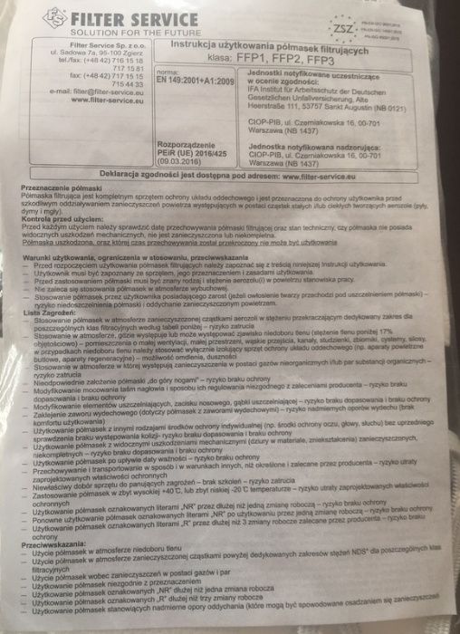 Półmaska Maseczka maska antywirusowa FS-923V filtr FFP2 z zaworem