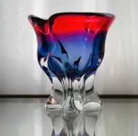 Szklany wazon czerwono-niebieski, Josef Hospodka Czechosłowacja 1960r.