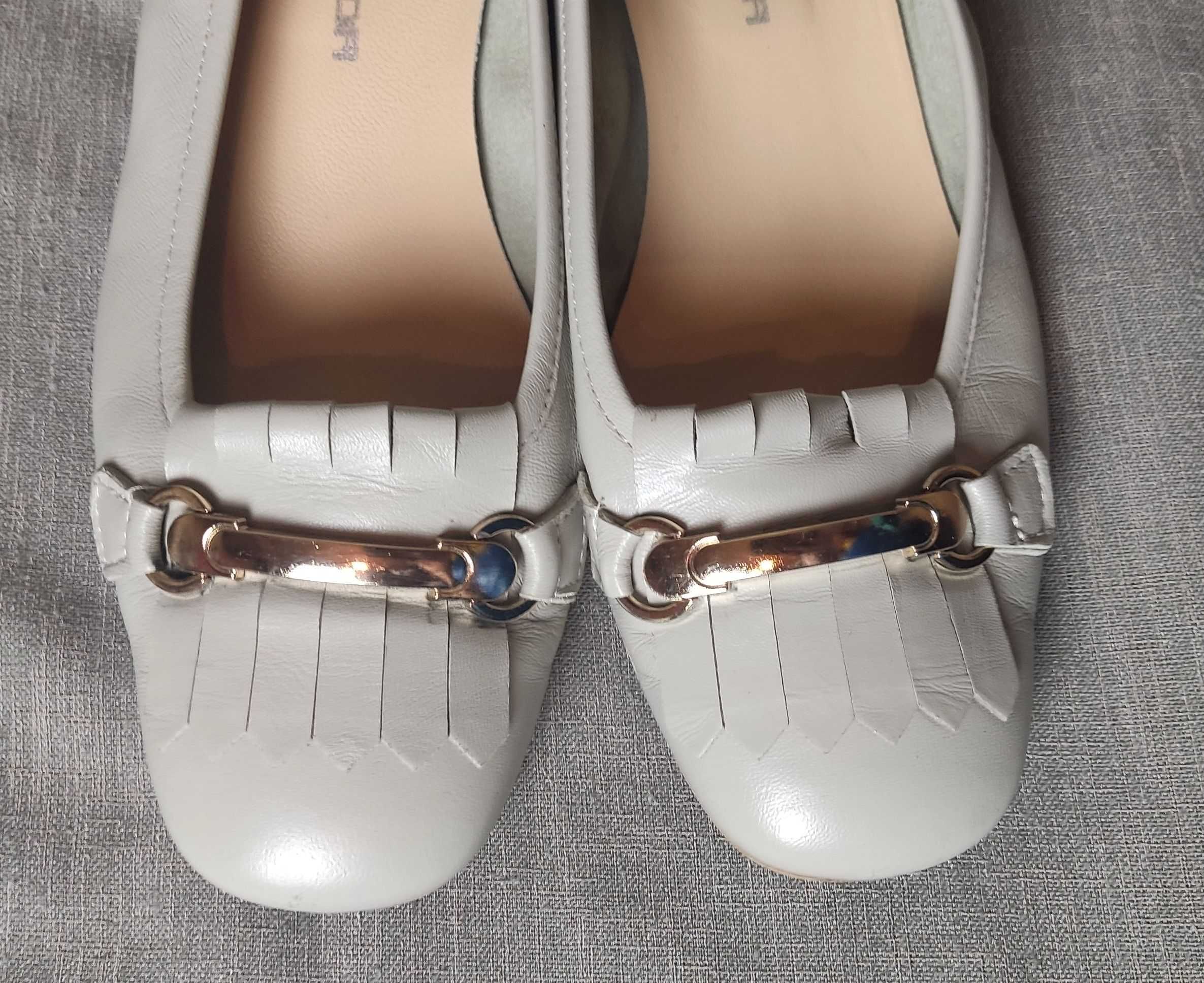 Prima Moda skórzane buty baleriny szaro-beżowe 40
