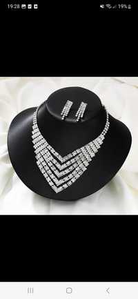 Nowy komplet biżuterii z cyrkoniami kryształkami srebrna biżuteria
