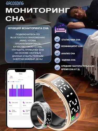 Смарт-кольцо, кільце, smart ring с дисплеем, Цвет золото
