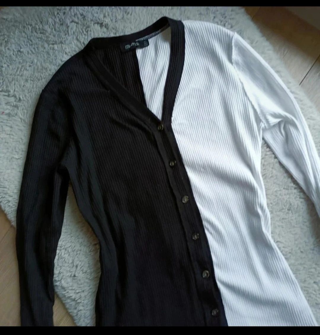 Biało czarny sweter kardigan bawełna M-XL