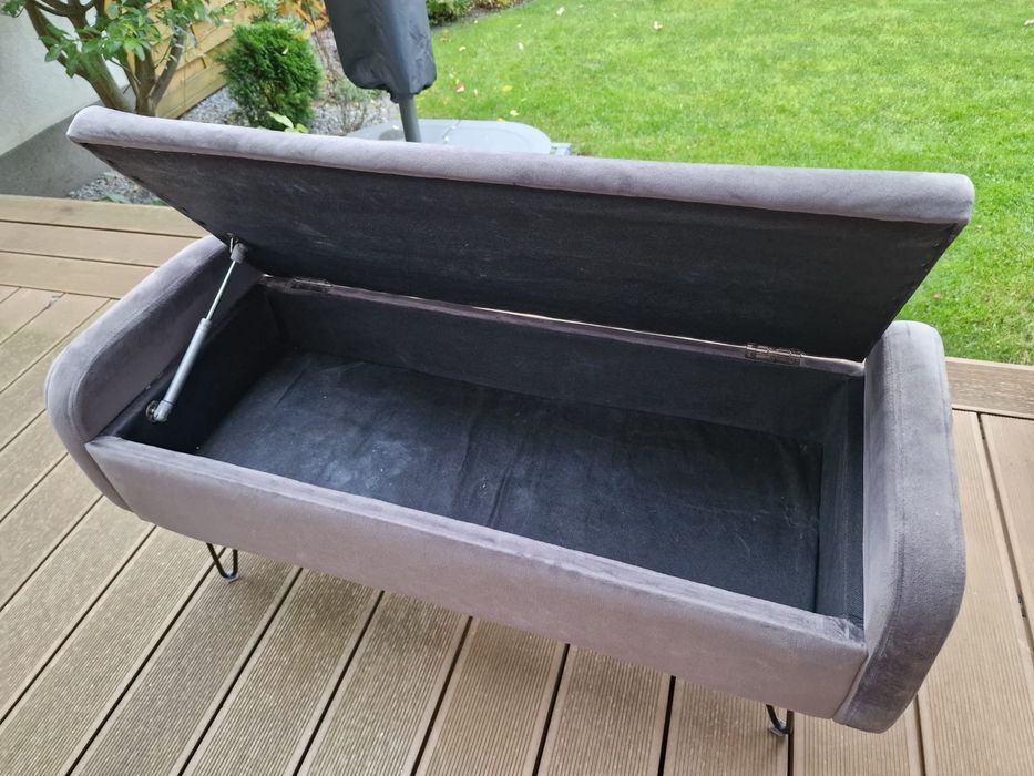 Ławka z pojemnikiem szara Homla do przedpokoju pufa