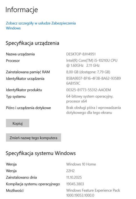 laptop DELL XPS 7390 13.3" i5- 10210U/8GB RAM/256GB SSD m2/Win10PL/FHD
