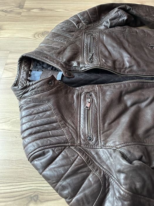 Kurtka skórzana męska brązowa ramoneska café racer pikowana S/M