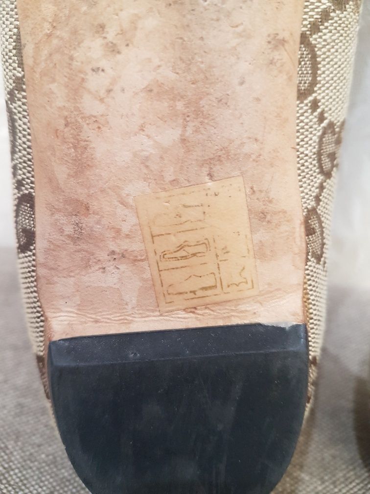 gucci brown leather gg web canvas flats