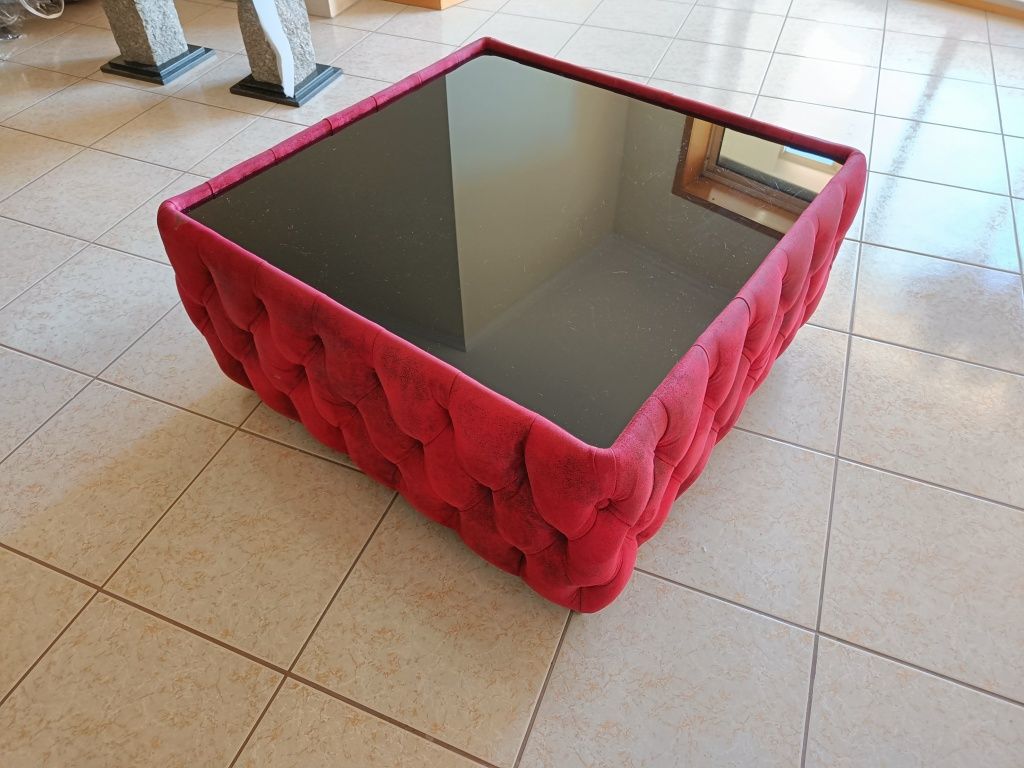 Mesa de vidro e veludo vintage